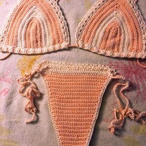 Handmade Crochet Bikini Set in Peach and Cream